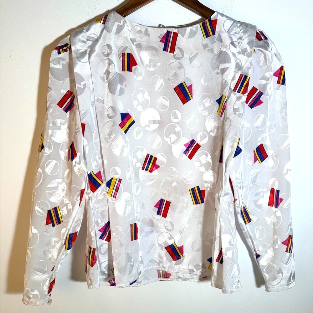 Vintage Silky Colorful Patterned Long Sleeve Blouse